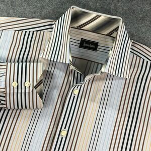 Neiman Marcus Mens XL Blue Striped Cotton Long Sleeve Shirt